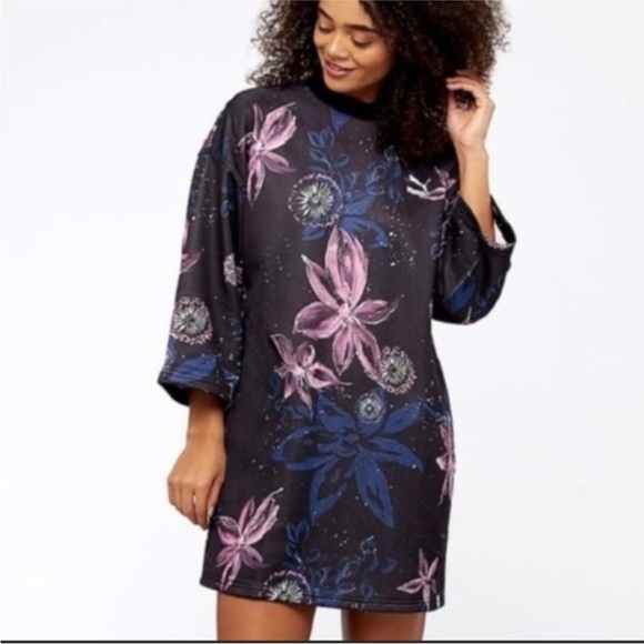 PUMA Women’s Archive Floral Logo Print Mini Shirt Dress - XS - Picture 2 of 15